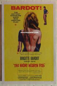 g565 NIGHT HEAVEN FELL one-sheet movie poster '58 hottest Brigitte Bardot!