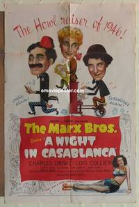 g566 NIGHT IN CASABLANCA one-sheet movie poster '46 3 Marx Brothers!