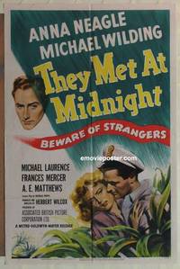g690 PICCADILLY INCIDENT 1sh '49 art of Anna Neagle & Michael Wilding, They Met at Midnight!