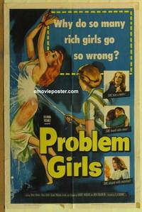 g724 PROBLEM GIRLS one-sheet movie poster '53 classic hosing girl image!