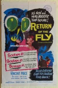 g768 RETURN OF THE FLY one-sheet movie poster '59 Vincent Price, sci-fi!
