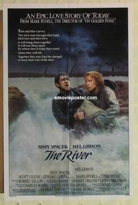 g784 RIVER one-sheet movie poster '84 Mel Gibson, Sissy Spacek, Gehm art!