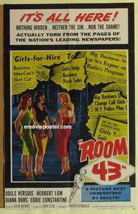 g803 ROOM 43 one-sheet movie poster '59 sexy Diana Dors & bad girls!