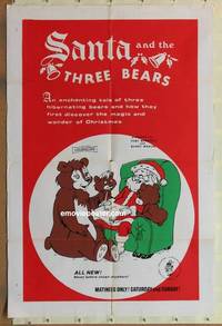g821 SANTA & THE THREE BEARS one-sheet movie poster '70 Christmas cartoon!