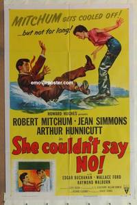 g871 SHE COULDN'T SAY NO one-sheet movie poster '54 Bob Mitchum, Simmons