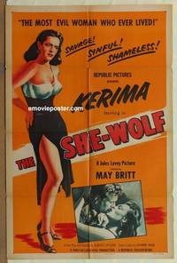 g875 SHE-WOLF one-sheet movie poster '52 Kerima, May Britt