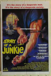 g965 STORY OF A JUNKIE one-sheet movie poster '84 great wild drug image!