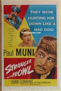 g970 STRANGER ON THE PROWL one-sheet movie poster '53 Paul Muni on the run!