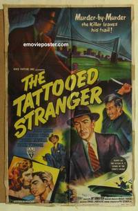 h025 TATTOOED STRANGER one-sheet movie poster '50 John Miles, film noir