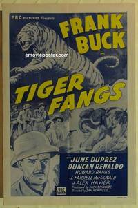 h093 TIGER FANGS one-sheet movie poster '43 WWII, Frank Buck, Duprez