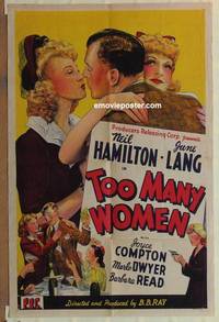 h110 TOO MANY WOMEN one-sheet movie poster '42 Neil Hamilton, June Lang