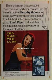 h111 TOO MUCH TOO SOON one-sheet movie poster '58 Flynn, Dorothy Malone