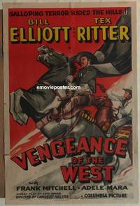 h177 VENGEANCE OF THE WEST one-sheet movie poster '42 Wild Bill, Tex Ritter