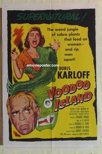 h199 VOODOO ISLAND one-sheet movie poster '57 Boris Karloff, cobra plants!
