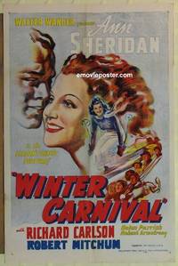 h261 WINTER CARNIVAL one-sheet movie poster R48 Ann Sheridan, skiing!