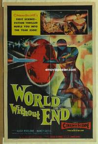 h273 WORLD WITHOUT END one-sheet movie poster '56 Hugh Marlowe, sci-fi!