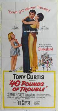 k143 40 POUNDS OF TROUBLE three-sheet movie poster '63 Tony Curtis, Pleshette