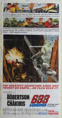 k147 633 SQUADRON three-sheet movie poster '64 Cliff Robertson, World War II