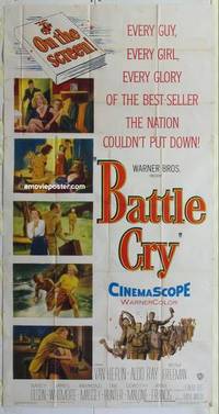 k180 BATTLE CRY three-sheet movie poster '55 Van Heflin, Tab Hunter, WWII