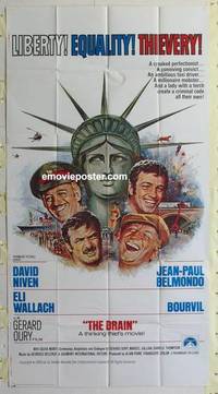 k212 BRAIN int'l three-sheet movie poster '69 David Niven, Statue of Liberty!