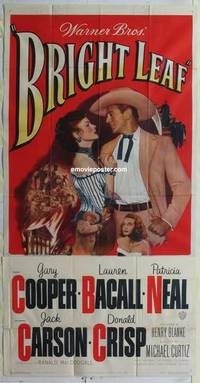 k218 BRIGHT LEAF three-sheet movie poster '50 Gary Cooper, Lauren Bacall