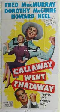 k226 CALLAWAY WENT THATAWAY three-sheet movie poster '51 Fred MacMurray