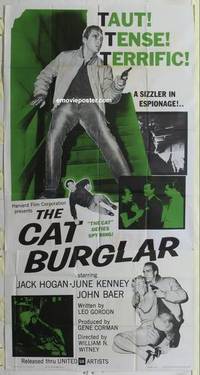 k233 CAT BURGLAR three-sheet movie poster '61 Jack Hogan, spy thriller!