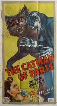 k109 CATMAN OF PARIS three-sheet movie poster '46 really cool horror image!