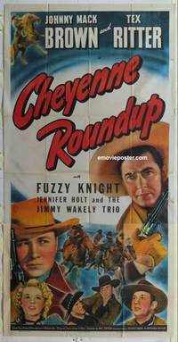 k242 CHEYENNE ROUNDUP three-sheet movie poster '43 Tex Ritter, Johnny Brown