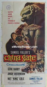 k244 CHINA GATE three-sheet movie poster '57 Sam Fuller, Angie Dickinson