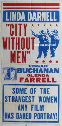 k247 CITY WITHOUT MEN three-sheet movie poster '42 Linda Darnell, Buchanan