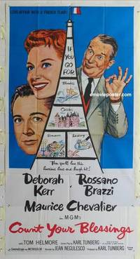 k257 COUNT YOUR BLESSINGS three-sheet movie poster '59 Deborah Kerr, Brazzi