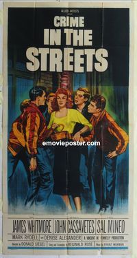 k261 CRIME IN THE STREETS three-sheet movie poster '56 Cassavetes, Mineo