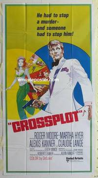 k266 CROSSPLOT int'l three-sheet movie poster '70 Roger Moore spy thriller!