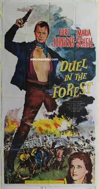 k285 DUEL IN THE FOREST three-sheet movie poster '58 Curd Jurgens, Schell