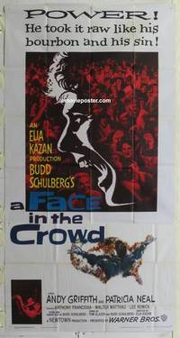 k290 FACE IN THE CROWD three-sheet movie poster '57 Andy Griffith, Neal