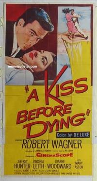 k396 KISS BEFORE DYING three-sheet movie poster '56 Robert Wagner, Woodward