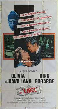 k406 LIBEL three-sheet movie poster '59 Olivia de Havilland, Dirk Bogarde