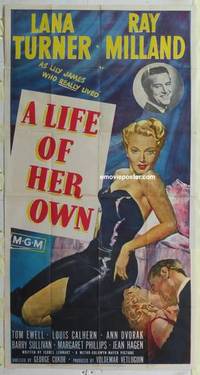 k407 LIFE OF HER OWN three-sheet movie poster '50 very sexy Lana Turner!