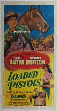 k414 LOADED PISTOLS three-sheet movie poster '49 Gene Autry & Champion!