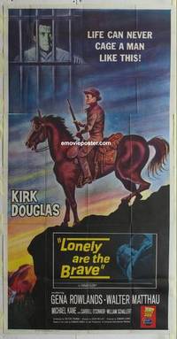 k415 LONELY ARE THE BRAVE 3sh movie poster '62 cool different art!
