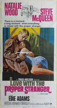 k419 LOVE WITH THE PROPER STRANGER three-sheet movie poster '64 McQueen, Wood
