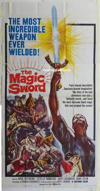 k121 MAGIC SWORD three-sheet movie poster '61 Basil Rathbone, fantasy!