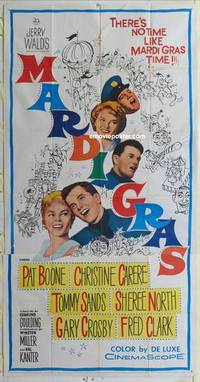k434 MARDI GRAS three-sheet movie poster '58 Pat Boone, Christine Carere