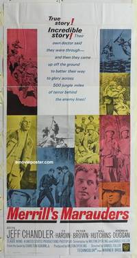 k440 MERRILL'S MARAUDERS three-sheet movie poster '62 Sam Fuller, WWII