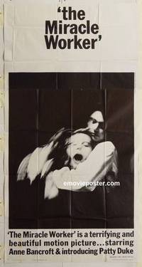 k444 MIRACLE WORKER three-sheet movie poster '62 Anne Bancroft, Patty Duke