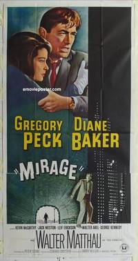 k445 MIRAGE three-sheet movie poster '65 Greg Peck, cool different artwork!