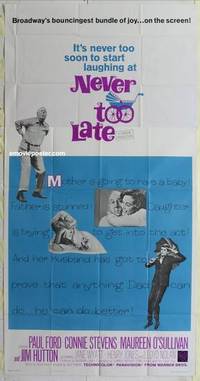 k453 NEVER TOO LATE three-sheet movie poster '65 Paul Ford, Connie Stevens