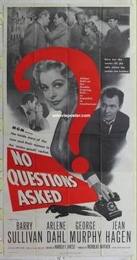 k463 NO QUESTIONS ASKED three-sheet movie poster '51 treacherous Arlene Dahl!