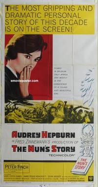 k468 NUN'S STORY three-sheet movie poster '59 religious Audrey Hepburn!